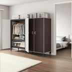 Heavy Duty Portable Closet with Cover Magnetic Doors, Metal Rolling Clothes Rack Heavy Duty 1500LBS, Foldable Clothing Rack, Garment Racks for Bedroom/LivingRoom/Rental (KT Coffee, 59.05in)