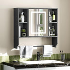 Bathroom Wall Cabinet with Mirror, Wall Mounted Medicine Cabinet with Color Adjustment LED Lights, Mirrored Over The Toilet Storage Cabinet with Adjustable Shelves, 23.6''W x 21.6''H, Black