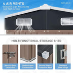 Aoxun 8x6 FT Outdoor Storage Shed - Metal Shed with Lockable Doors & Air Vents, Waterproof Outside Storage Shed for Tool, Garbage Can, Bike, Mower, for Backyard Garden Patio, Brown