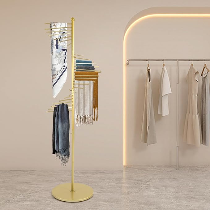 Floor Standing Scarves Organizer Scarf Stand Floor Standing Scarf Rack Scarf Hanger Floor Scarves Display Stand Freestanding 31.5Inch (gold)