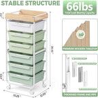 6 Drawer Rolling Cart for Craft Storage,Utility Drawer Organizer with Handle and Wooden Top,Storage on wheels for Office, Classroom,Laundry,Garage,Snack,Art Supply,Green