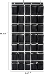 35 Pockets Over the Door Shoe Organizer, Hanging Shoe Organizer for Door with 35 Mesh Pockets Large Capacity Shoe Hanging Storage Bag with 4 Metal Hooks (Black-1Pack)