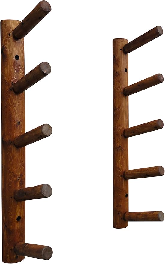 5-Place Wall-Mounted Skis/Snowboard Log Rack - Poles & Ski Wall Mount, Snowboards Wall Rack, Indoor & Outdoor Ski Holders for Walls, Hangers for Skis Indoor Storage - Canyon Brown