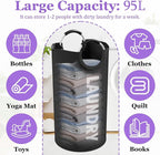 95L Large Laundry Hamper for Adult, Foldable Black Laundry Basket with Soft Handles, Freestanding Dirty Clothes Hampers, Portable Laundry Bin for Flat, Bathroom, Black
