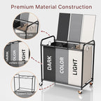 3-Compartment Laundry Cart with Lockable Wheels & Lid 180L Large Wheeled Laundry Basket Heavy-Duty Sorting Organizer for Laundry Room (Multicolor)