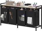 Heybly Laundry Hampers, 4 × 15Gal (228 L) Laundry Basket with Large Desktop Sorter for Laundry Room organization, Bathroom and Dorm Laundry Bags on Storage Shelf, Greige HLH004SG