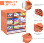Desk Storage Organizer with 9 Drawers, 4 Tiers Stackable Desktop Craft Storage Drawers, Clear Storage Box Caddy for Stationary Makeup Jewelry Office Craft Supplies (Orange)
