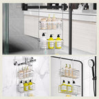DELLAN Hanging Shower Organizer, 2-Tier Shower Rack with Hooks Over the Door, Bathroom Shower Caddy and Basket