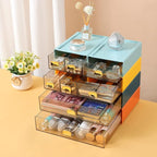 Spacious Desktop Storage Box, 1 Large 1 Middle & 2 Small Storage Drawers, Stackable Office Desk Drawer Organizer and Accessories, Printer Paper Organizer, Cyan Plastic Drawers for Workspace