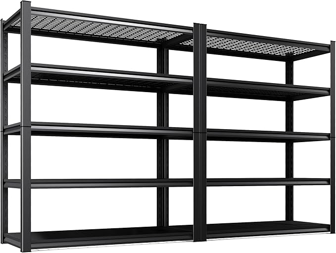 2Pack 5 Tier Heavy Duty Garage Shelving,2500LBS Adjustable Metal Storage Shelves, Boltless Industrial Shelving Unit for Garage, Basement, Warehouse, Pantry, Closet, Kitchen, 78"x 46"x 20" Black
