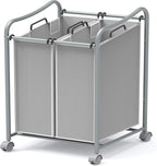 Simple Houseware 2-Bag Heavy Duty Rolling Laundry Sorter Cart, Silver – 2 Section Removable Bags and Lockable Wheels for Laundry Room Organization