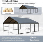 20x20 FT Heavy Duty Metal Carport - Galvanized Steel Car Shelter Garage Kits for 2 Car, RVs, Boats & Outdoor Storage - Gray Roof with Black Frame