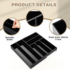 1 Pcs Acrylic Desk Drawer Organizer 9'' up to 18'' x 15'' x 2.1'' Expandable Drawer Organizer Trays with 7 Adjustable Compartments Black Desk Accessories for Makeup Office Bathroom
