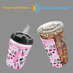 Reusable Neoprene Insulator Sleeve for Iced Coffee & Cold Soda, Coffee Sleeves for Iced & Hot Drinks, Cold Beverage Cooler Compatible with Starbucks, Dunkin (On Tour Pink, Small: 16-18oz)