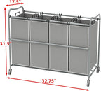 Simple Houseware 4-Bag Heavy Duty Laundry Sorter Rolling Cart, Silver