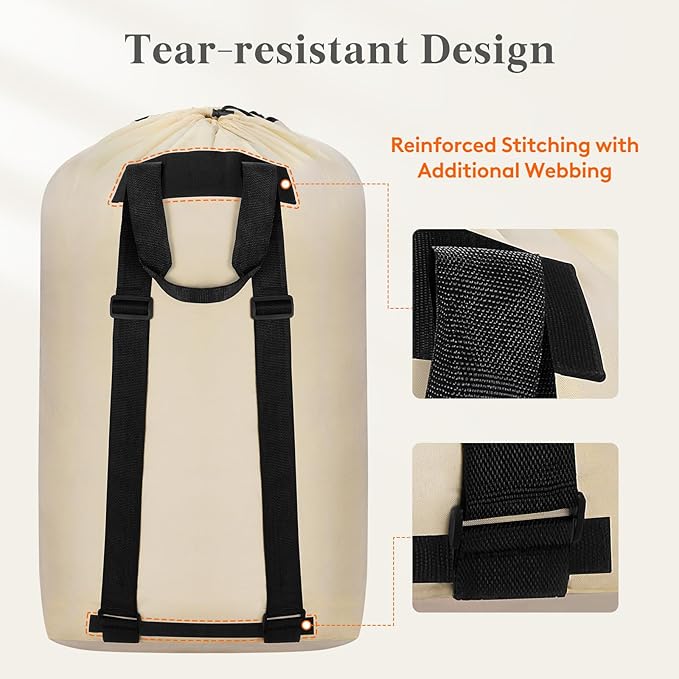 Lifewit Laundry Bag, Extra Large Laundry Backpack with Shoulder Straps and Mesh Pocket for Laundromat, Heavy Duty Laundry Bag Backpack for Dirty Clothes for College Dorm/Travel/Apartment, 90L, Khaki