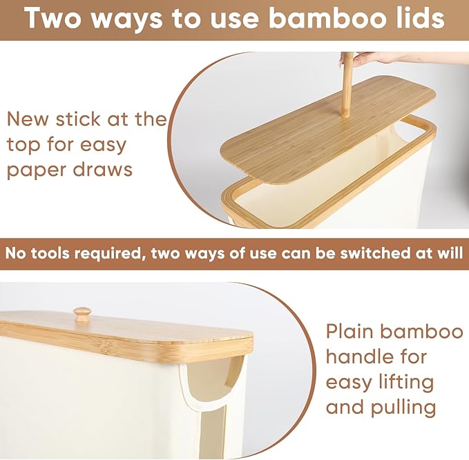 Anfly Bamboo Toilet Paper Storage Organizer with Lid - Holds 12 Mega Rolls, Countertop Bathroom Tissue Holder Cabinet, TP Storage Basket
