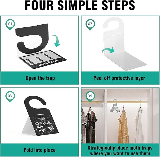 Moth Traps, Clothes Moth Killer for House Indoor Clothing- Glue Traps with Pheromones for Wool Closet Carpet Food, Sticky Trap Based Repellent for Closet, Kitchens - 5Pack