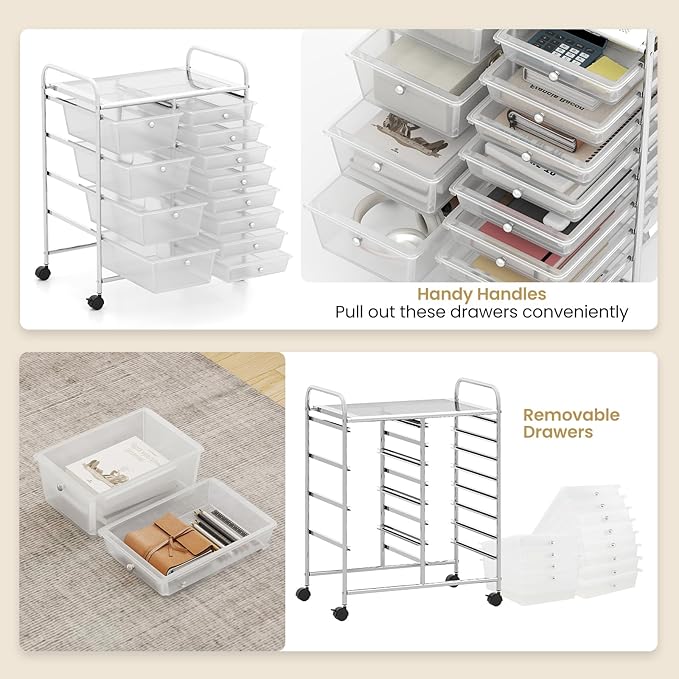 RELAX4LIFE 12-Drawer Rolling Storage Cart - Mobile Utility Drawer Carts with Wheels, Craft Organizers Cart for Organization and Storage, Classroom, School, Office, Home