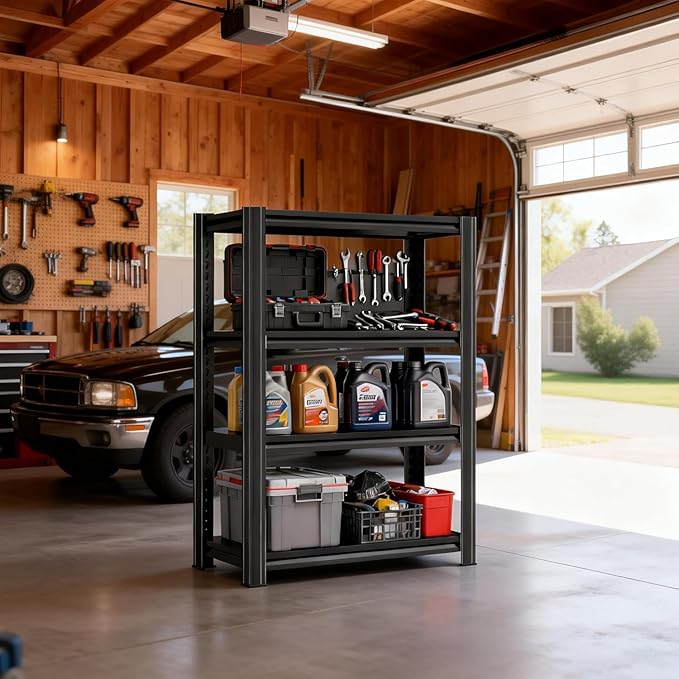 4-Tier Metal Garage Shelving Heavy Duty Adjustable Storage Shelves 2000lbs Capacity Steel Shelving Units Tool Rack Corner Shelf for Equipment & Tools (27.6" W × 13.8" D × 59.1" H)