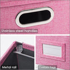 PRANDOM File Organizer Box - Set of 1 Collapsible Decorative Linen Filing Storage Hanging File Folders with Lids Office Cabinet Letter Size Pink (14x9.3x10.8 inch)