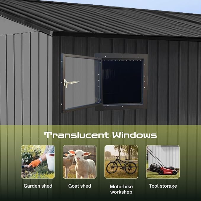 10' x 8' XL Outdoor Storage Shed, Sturdy Metal Building w/Floor and Operable Window for Garden, Backyard, Poolside and Lawn, Grey