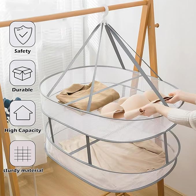 1 Tier Clothes Drying Rack Foldable, 31.5" Mesh Clothes Hanging Dryer, Space Saving Sweater Drying Rack, Laundry Rack,with Internal Fixation, for Clothes, Towels, Underwear, Indoor, Outdoor