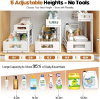 1-Pack Under Sink Organizers and Storage,2-Tier L Shape Pull Out Cabinet Organizer With Round Tube Slide Rails,Hight Adjustable Slide Out Drawers for Kitchen&Bathroom,Multi-Purpose Storage Shelf-White