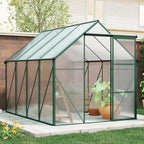 6 ft x 8 ft Aluminum Frame Greenhouse for Outdoor Use with Sloped Roof and Sliding Door for Garden Plant Protection (Green 6 * 8FT)