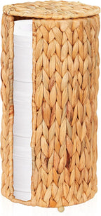 FairyHaus Wicker Toilet Paper Storage Basket with Lid, 3 Rolls Natural Water Hyacinth Toilet Paper Holder with Storage, Handwoven Toilet Paper Holder Stand Basket for Bathroom