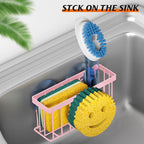Sponge Holder Smiley Face,Sink Caddy,Sink Organizer with 2 Suction Cups/1 Adhesive Strips,Designed for Sponge,Soap,Dish Brush,Scrubber - Pink