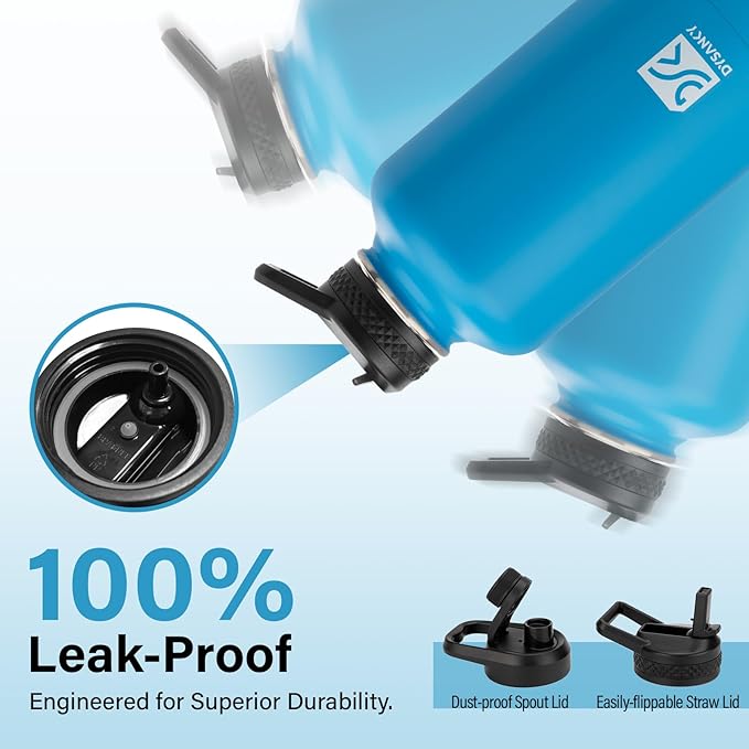 Insulated Water Bottle | Thickened Stainless Steel Vacuum Metal | Portable Sports Half Gallon Large Water Jug for Gym and Hiking with Straw, Carrier Bag, Handle Strap | BPA-Free 64 oz