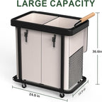 190L (50 Gal) Extra Large Fashion Laundry Hamper 2 Section with Lid, Rolling Laundry Basket Hamper with Handle, Laundry Organizer Storage Cart with Sturdy Metal Frame for Laundry Room, Hotel,White