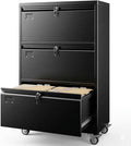Aobabo 3 Drawer Lateral File Cabinet with Wheels, Lockable Metal Filing Cabinet for Home Office, Legal/Letter Size,Black,Required Assembled,15.87" D x 28.94" W x47.63 H