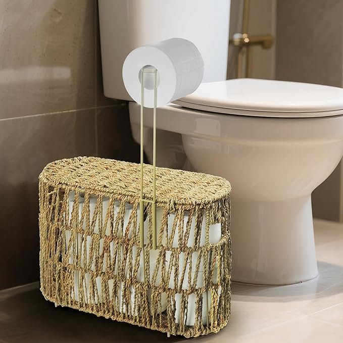 Toilet Paper Storage Basket with Lid Wicker Toilet Paper Holder for Up to 6 Mega Rolls Natural Hand Woven Rattan Toilet Paper Roll Storage Holder for Bathroom Basket Organizer
