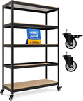 HOMEDANT House 5 Tier Heavy Duty Garage Shelving Adjustable Metal Rack Storage Shelves Standing Shelf Unit Organizers Pantry Closet Office (1, Black, (Wheels) 48.1" W x 18.5" D)