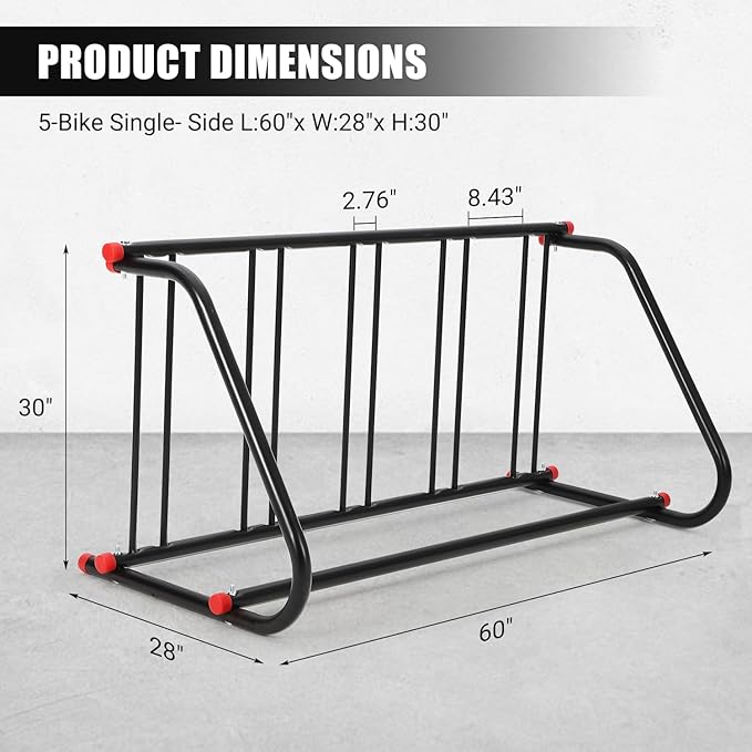 GAOMON Commercial Grid Bike Rack Stand, 5 Holders Capacity Heavy Duty Metal Floor Bike Stand Outdoor Bicycle Rack for Garage School Outdoor Parking Bike Shop, Single Sided