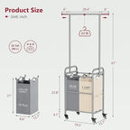 Tajsoon Laundry Sorter with Hanging Rack, 2 Section Rolling Laundry Hamper with Lockable Wheels and Removable Bag, Beige & Gray