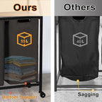 Laundry Hamper, Laundry Sorter 3 Section, Rolling Laundry Basket with Wheels, 3 Drawers, 3 × 14.5 Gal (55 L), Pull-Out and Removable Oxford Fabric Bags, Black and Rustic Brown