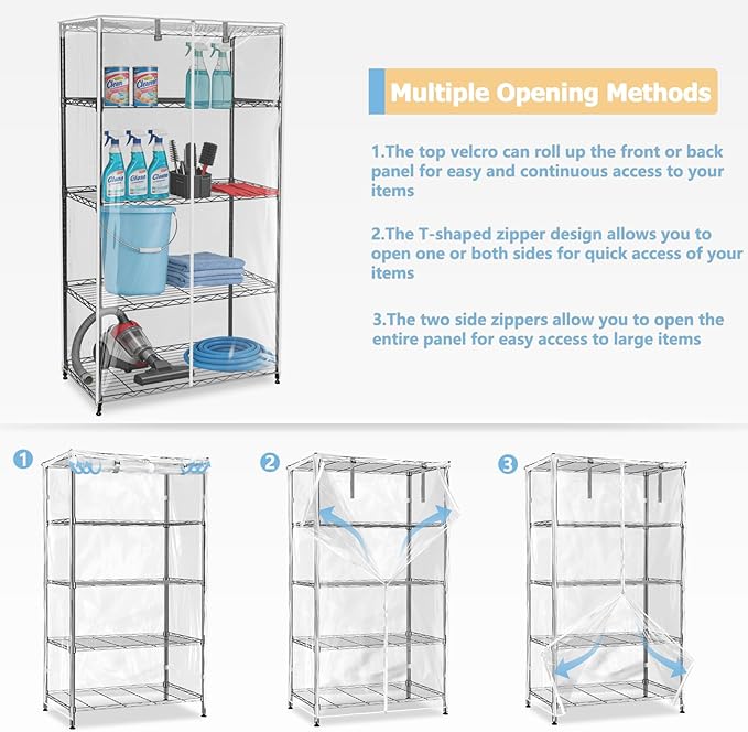 Wire Shelf Cover,600D Heavy Duty 100% Waterproof Shelf Covers for Wire Shelving,Outdoor Storage Shelves Cover for Metal Rack,60" W x 24" D x 72" H,Clear