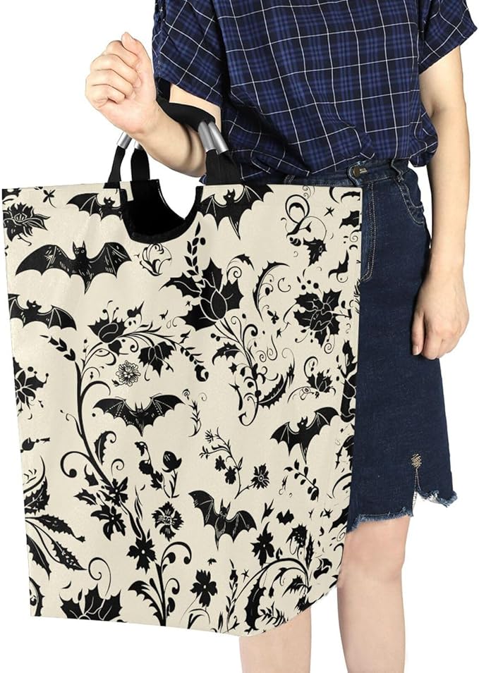 Goth Bats Laundry Basket for College Dorm,50L Collapsible Portable Laundry Hamper Storage Basket for Toys Clothes Organizer