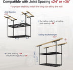 FLEXIMOUNTS 3x6 2-Tier Overhead Garage Storage Rack – Adjustable Heavy Duty Metal Garage Ceiling Storage Racks, 880 lbs Capacity – Garages Organization System for 9–15 ft Tall Garages, Black