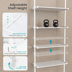 Home Zone Living Over-the-Toilet Organizer with Adjustable 4-Tier Shelves, Tension-Mounted Bathroom Storage Rack for Ceilings 91" to 114" High, White