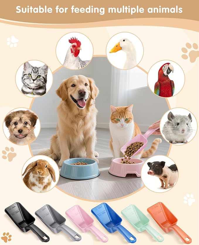 2-Pack Dog Food Scoop 1 Cup, Plastic Pet Food Measuring Scoop With Measuring Lines (1/2 & 1 Cup Markings) for Dogs, Cats, Fish, Bird（Pink)