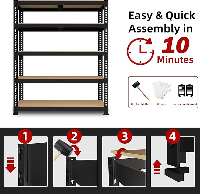 2 Packs 35.5" W x 16" D x 71" H Adjustable Garage Storage Shelves - 5-Shelf Heavy Duty Shelving Unit, Metal Utility Storage Organizer Racks for Warehouse Pantry Closet Kitchen, Black