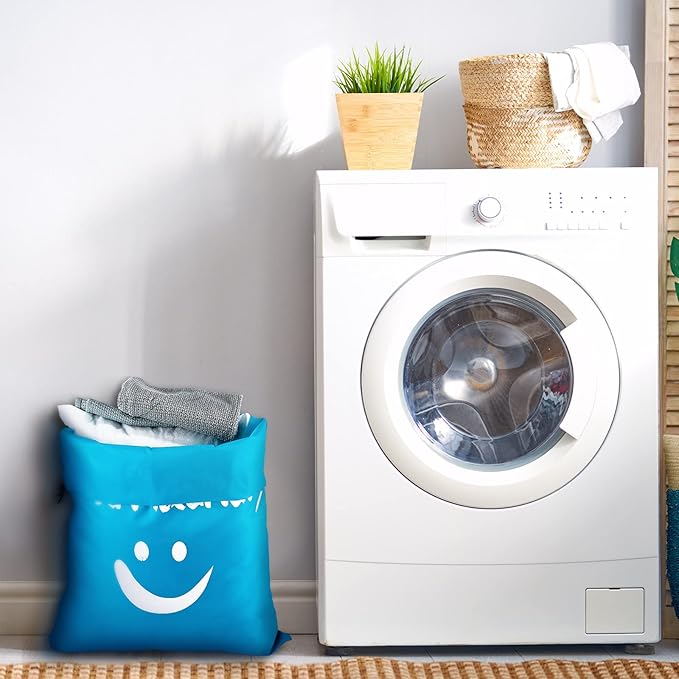 Shappy 2 Pieces XL Clean Laundry Bags Nylon Travel Laundry Bag with Drawstring Machine Washable Dirty Clothes Organizer Bag Storage Bags for Hamper or Basket, Gray and Blue, 23.6 x 17.7 Inch