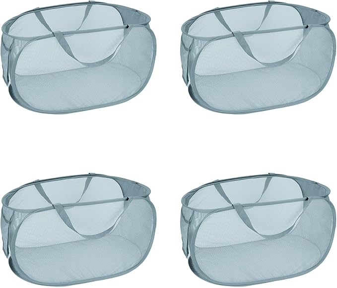 4 Pcs Mesh Popup Laundry Hamper, Opening Laundry Basket,Popup Laundry Basket with Durable Handles,Foldable Pop-up Mesh Hamper Dirty Clothes Basket for Clothes & Laundry-Home Organization