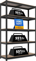 HOMEDANT House 5 Tier Heavy Duty Garage Shelving Adjustable Metal Rack Storage Shelves Standing Shelf Unit Organizers Pantry Closet Office (1, Black, 48.1" W x 16.5" D)