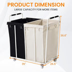 280L 2 Section Laundry Sorter Cart, Rolling Heavy Duty Laundry Sorter, Large Laundry Hamper with Removable Bags for Laundry Room, Bathroom, Hotel, Black & Beige
