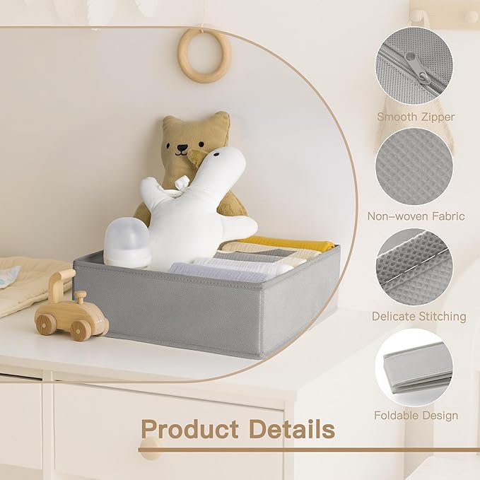 Criusia Drawer Organizer Clothes, 24 Pack Dresser Organizer for Baby Clothes, Underwear, Sock- Foldable Closet Organization and Storage Dividers Bins for Nursery, Bedroom and Dorm (Grey)